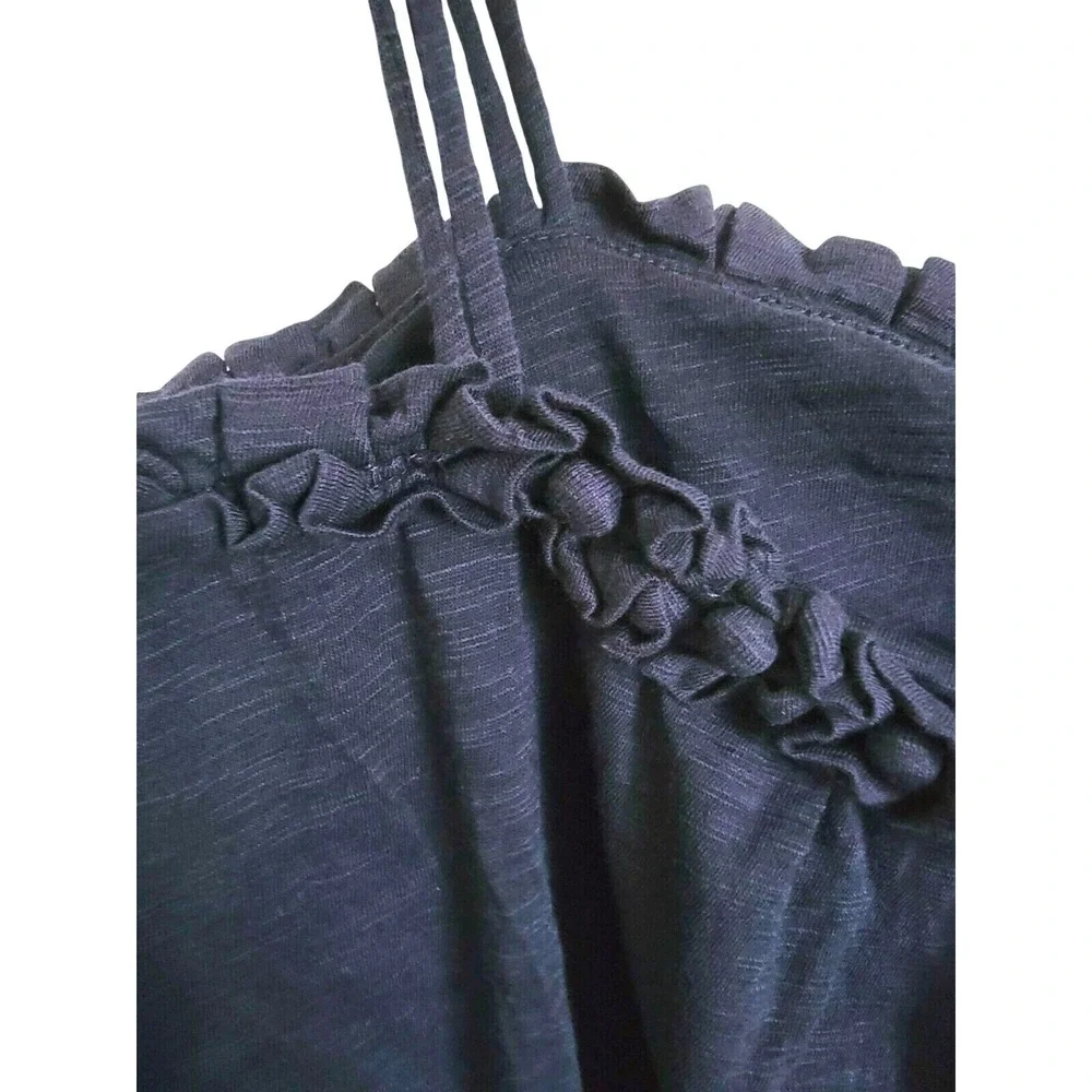 J. Crew L Braided Strap Cami Top Navy Blue Cotton Slub Ruffle Tank‎ Large NWT